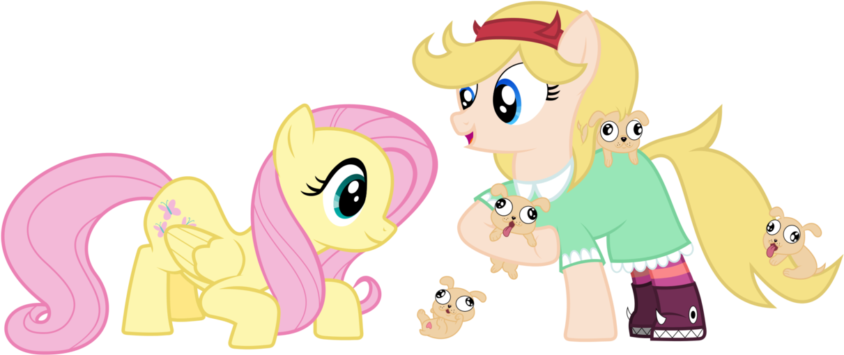 Tizerfiction, Crossover, Fluttershy, Ponified, Puppy, - Star Vs The Forces Of Evil As Mlp (1280x533), Png Download