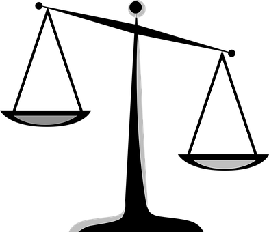 Scales Justice Weighing Tilted Symbol Scal - Scales Of Justice Clip Art (393x340), Png Download