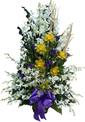 Big Vase Arrangement Of Orchids And Lisianthus - Flower (500x500), Png Download
