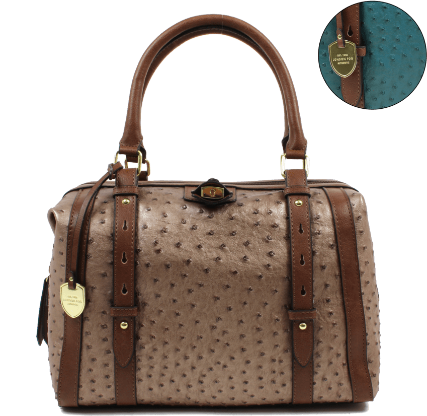 London Fog Lancaster Frame Satchel - Gunmetal Handbags By London Fog - Gunmetal Ostrich-embossed (864x864), Png Download