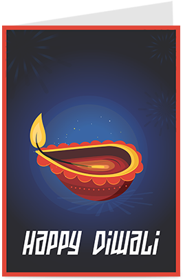 Happy Diwali With Diya In Blue Background Greeting - Diwali (284x426), Png Download