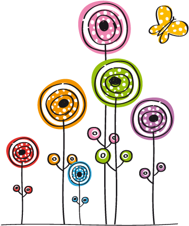 Kids Abstract Flowers And Butterfly Wall Decal - Cute Design Shower Curtain (374x453), Png Download