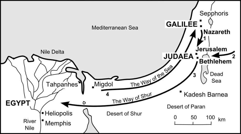 Map Of Jesus's Childhood Journeys - White Map Of Egypt (1000x557), Png Download