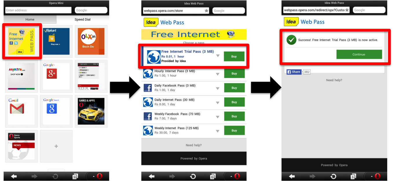 Free Idea Internet Web Pass Opera Mini - Get Free Internet On Idea (1357x624), Png Download