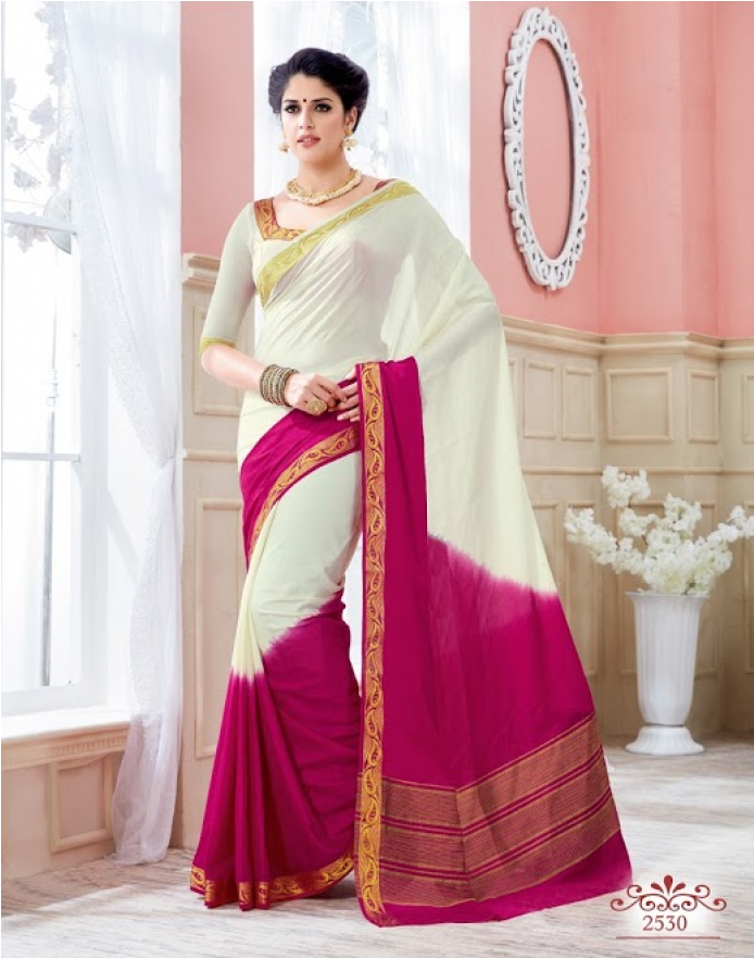 Crepe Silk Saree With Golden Zari Border - Sari (920x880), Png Download