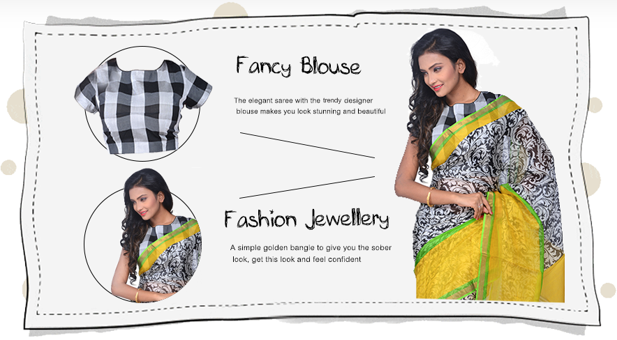 Black Printed Silk Saree With Designer Blouse And Beautiful - Tartan (884x488), Png Download