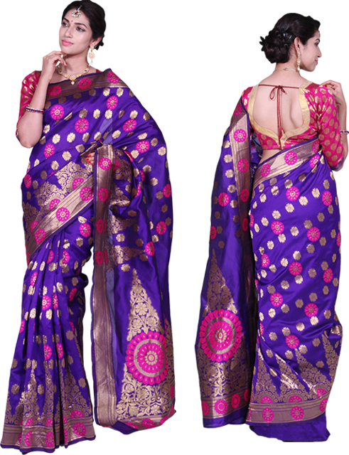 Thangam Blue Jari Jacquard Cotton Silk Saree - Silk (491x640), Png Download