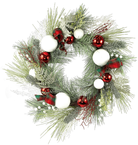 24" Red, White And Plaid Wreath • - Connells Maple Lee Flowers & Gifts (500x611), Png Download