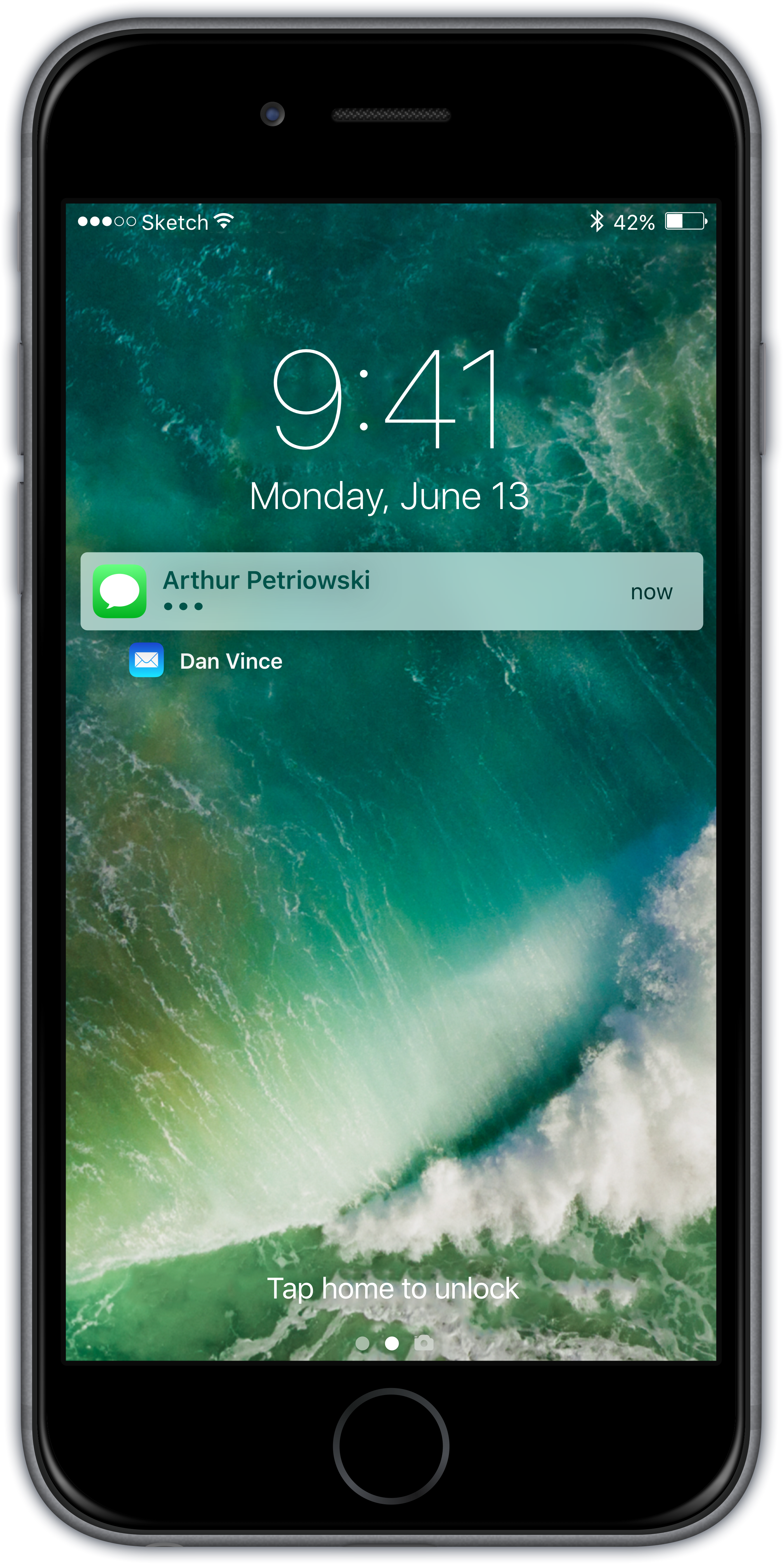 Turning On The Iphone - Ios10 Lock Screen Notifications Sketch (2260x4510), Png Download
