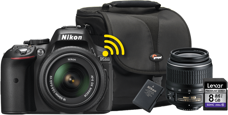 Nikon-bundle Edit - Nikon D5300 24.2 Mp Digital Slr Camera - Black - Af-s (800x405), Png Download