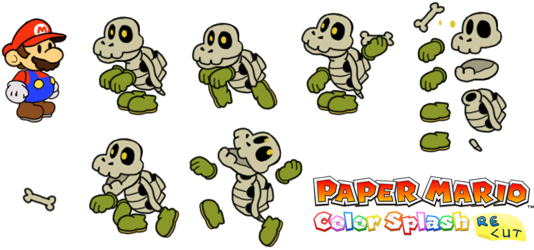Prelude To The Recolored Paper Tale - Paper Mario Color Splash Dry Bones (839x402), Png Download