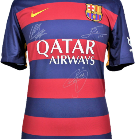 Messi, Neymar And Suarez Triple Signed Barcelona 2015-2016 - Barcelona Fifa World Champions 2015 (450x450), Png Download