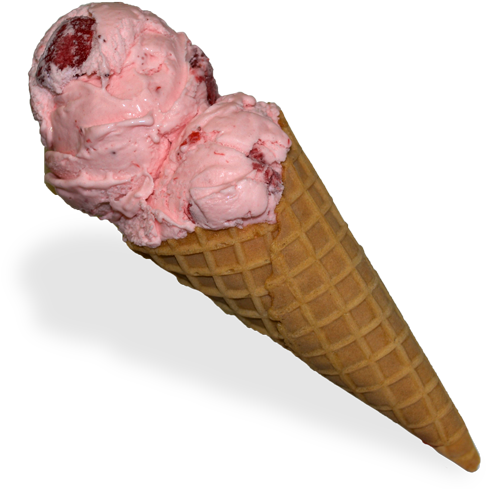 Straberry Ice Cream In A Waffle Cone - Hard Ice Cream Cones (542x500), Png Download
