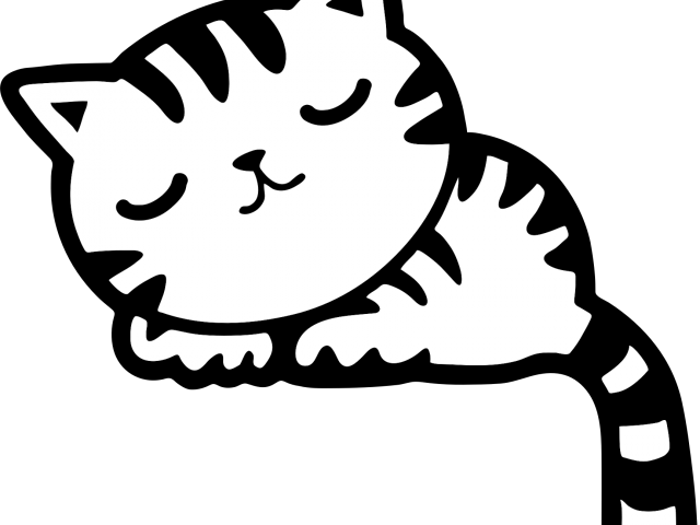Black And White Clipart Pink Cat Kitten Kitty Png 640 - Cute Sleeping Cat Cartoon (640x480), Png Download