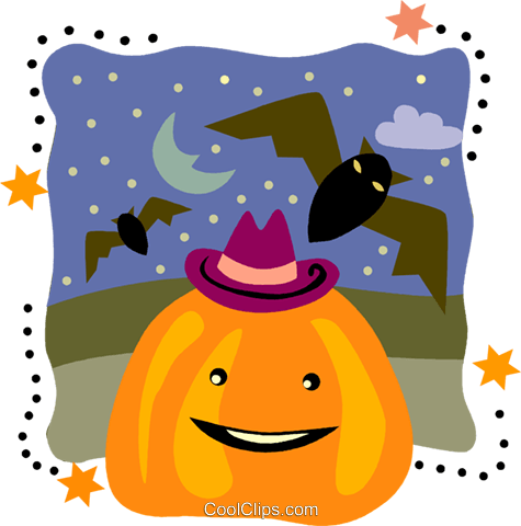 Jack O Lantern With Flying Bats Royalty Free Vector - Bat (475x480), Png Download