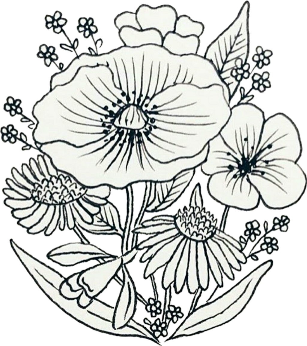 Flowers Drawing Sketch Patch Wildflowers Pin Bracelegsc - Drawing (1024x1151), Png Download