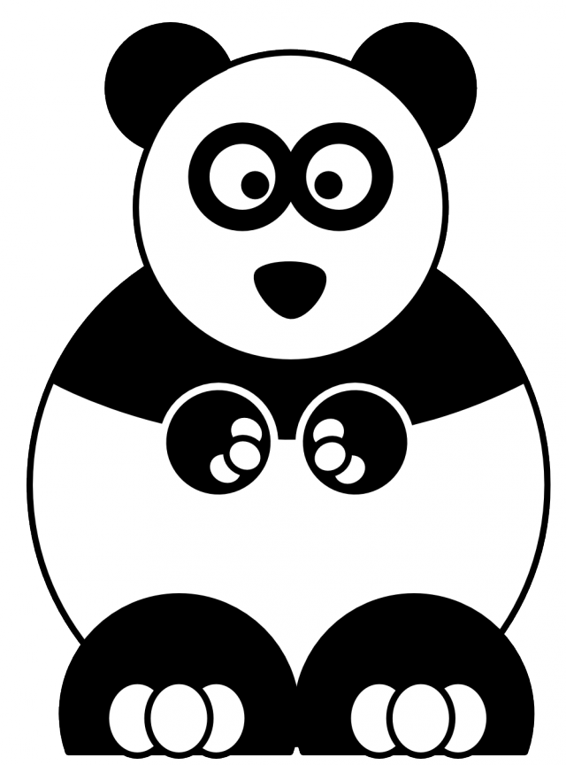 Cartoon Panda Black White Line Studiofibonacci Coloring - Black And White Drawing Panda (640x864), Png Download