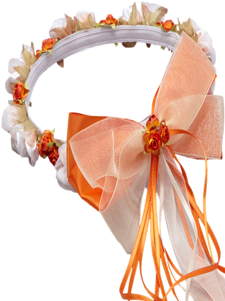 Orange Floral Crown Wreath Handmade With Silk Flowers, - Ribbon (436x600), Png Download