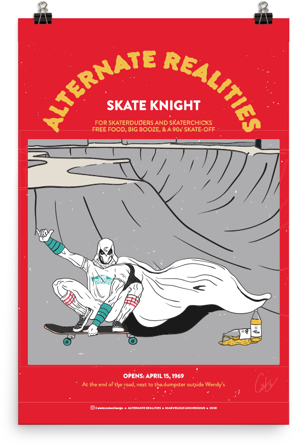 Moon Knight 40oz Skate Park Skater Marvel Print (1000x1000), Png Download
