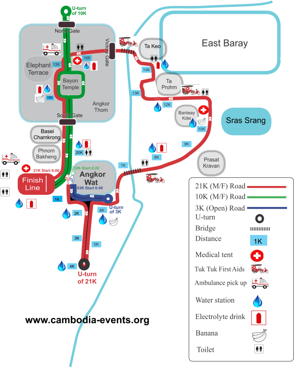 The Route For The Run Is Mostly Paved Or Smooth Red - Angkor Wat Map Way (1000x1208), Png Download