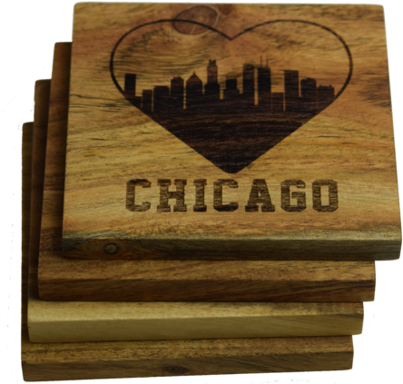 I Love Chicago, Illinois Coasters - Prestige Decanters I Love Chicago, Illinois Coasters (480x450), Png Download