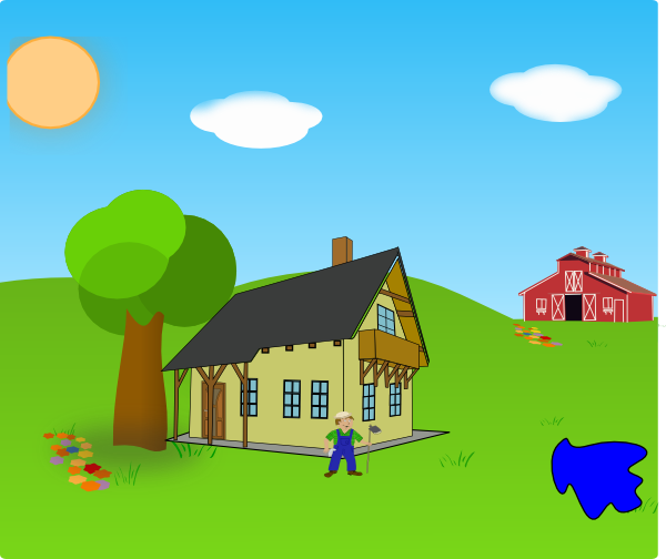 Farm Background With Lake Clip Art - House Clip Art (600x504), Png Download