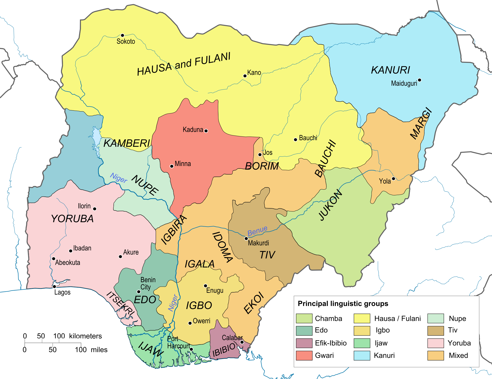 2000px-nigeria Linguistical Map - Nigeria Languages (2000x1539), Png Download