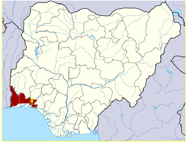 Map Of Nigeria Showing The Location Of Ogun State And - Map Of Bayelsa State (850x555), Png Download