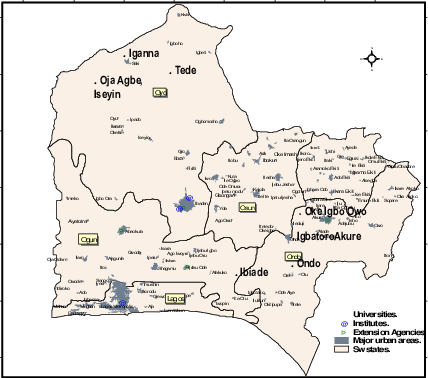 Map Of Southwest Nigeria Showing The Relative Position - Atlas (428x378), Png Download