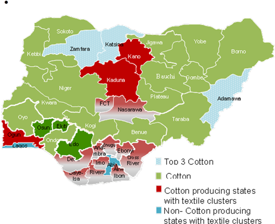 Map Of Nigeria Indicating Cotton Producing States - Atlas (624x464), Png Download
