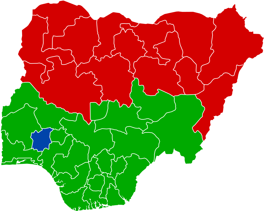 Nigeria's 2011 Presidential Election Results, Green - Nigeria Map (954x734), Png Download