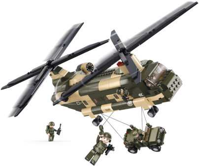 Lego - Sluban - Army - Transport Helicopter Building Bricks (500x343), Png Download