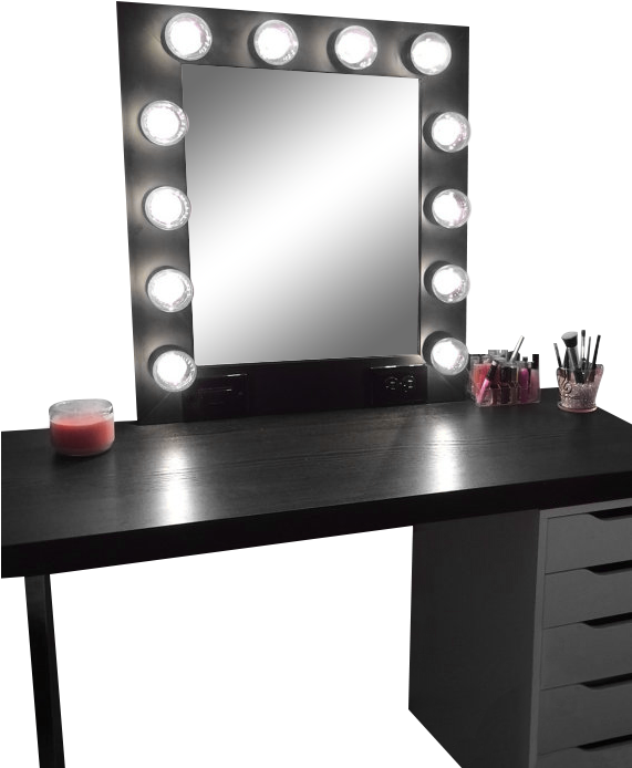 The Hollywood Vanity Makeup Mirror- Matte Black Customvanity - Hollywood Vanity Mirror Black (570x726), Png Download