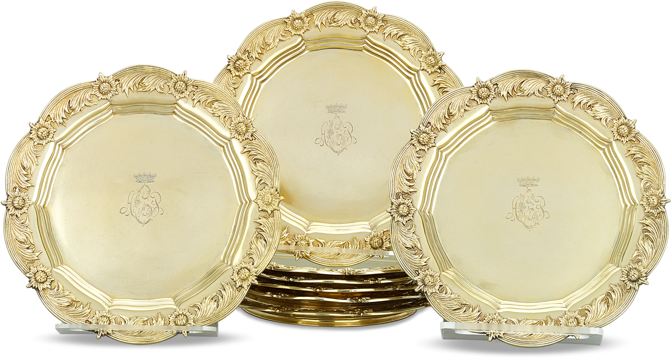 Chrysanthemum Silver Gilt Salad Plates By Tiffany & - Silver (2500x2000), Png Download