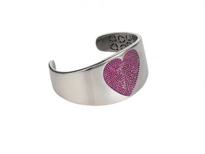 Heart Bangle Silver Ruby Cz Stones - Silver (412x412), Png Download