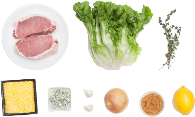 Center-cut Pork Chops With Caramelized Onions & Blue - Cut Ingredients Png (700x466), Png Download