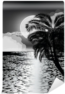 Black Palm Tree Near Sea At Moon Wall Mural • Pixers® - Moon (400x400), Png Download