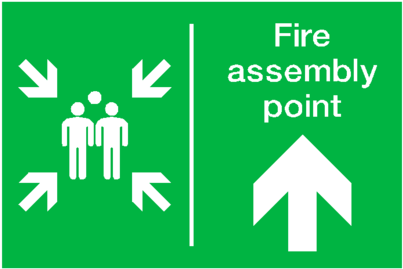 Fire Assembly Point Arrow Up Sticker - Assembly Point Safety Signs (480x480), Png Download
