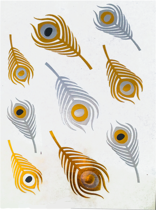 Feather Tribal Tattoo Sheet - Metallic Temporary Flash Tattoos - Waterproof - 80+ (864x864), Png Download