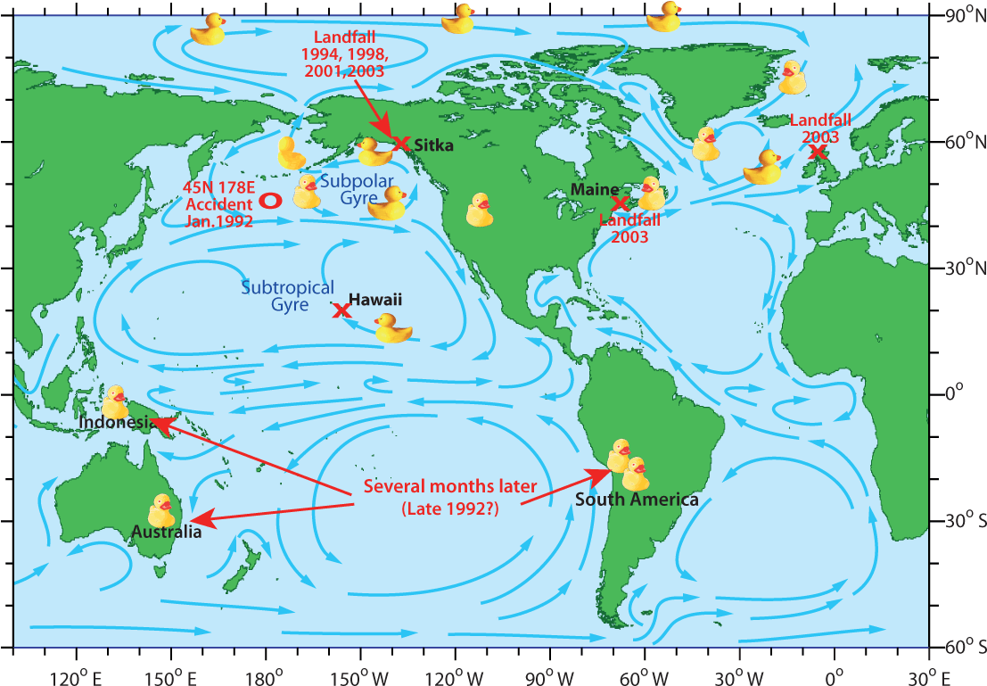 Ducks Map - Rubber Ducks Spill Map (1106x780), Png Download