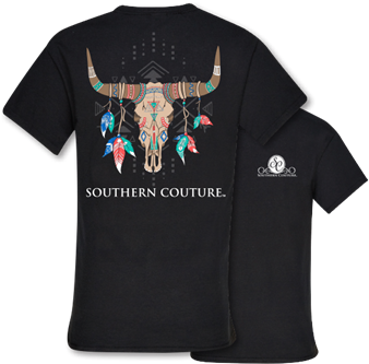 Southern Couture Tribal Aztec Skull Feathers Girlie - T-shirt (350x391), Png Download