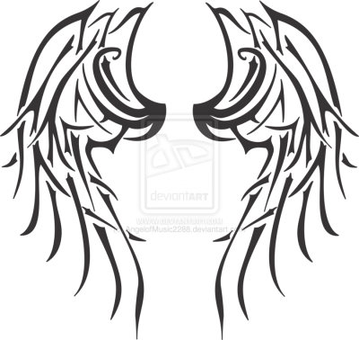 Tribal Wings Tattoos Png Png Images - Angel Wings Tattoo Tribal (400x378), Png Download