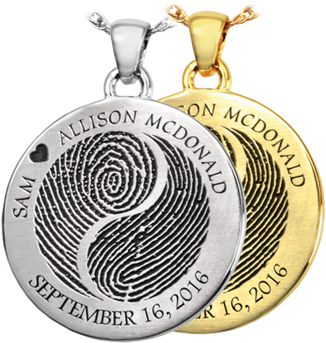 Wholesale 2 Fingerprints Yin Yang Jewelry With Text - Military Fingerprint Round Stainless Cremation Pendant (500x500), Png Download