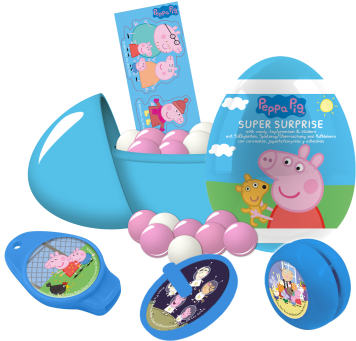 Peppa Pig Super Surprise Plastic Egg With Candy, Toy - 3 Peppa Pig Plastic Surprise Eggs And 1 Single Figurine (450x396), Png Download