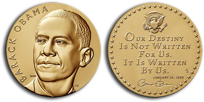 Each Medal's Obverse Features A Portrait Of President - Obama Coin (700x367), Png Download