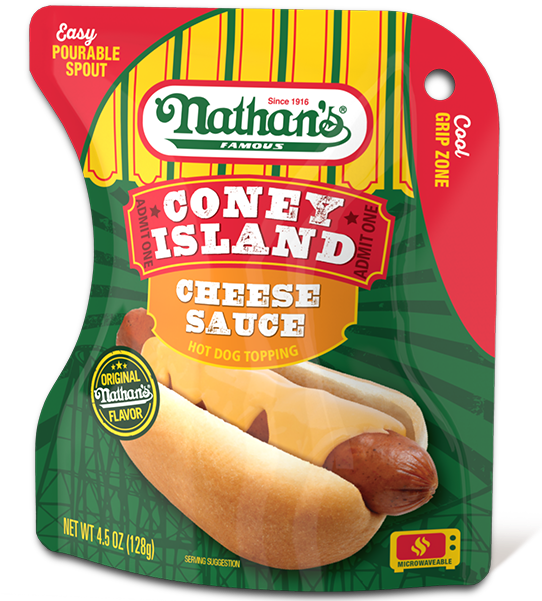 Coney Island Cheese Sauce Hot Dog Topping - Nathan's Hot Dogs (549x600), Png Download