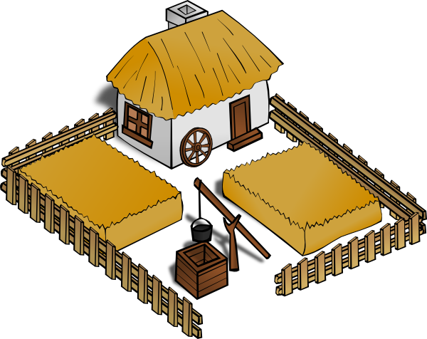 Drawing Farmhouse Animated - Medieval Farm Clipart (600x476), Png Download