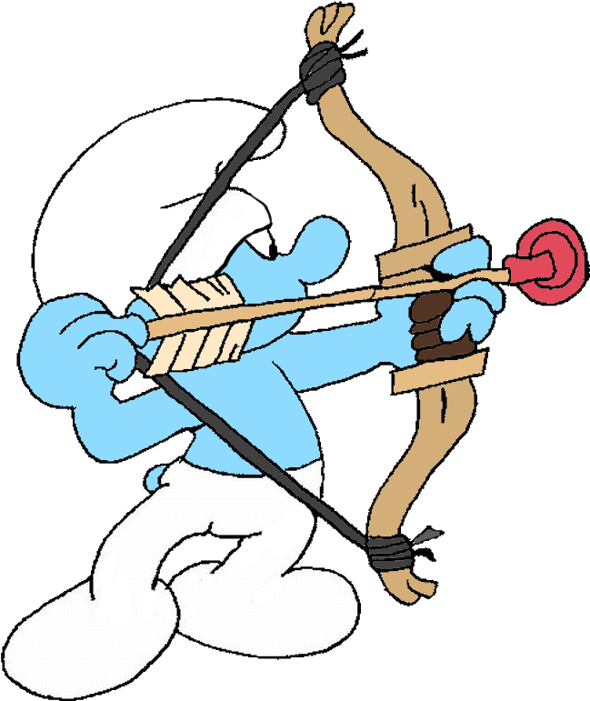 Clumsy Smurf Doing Archery - Smurf Bow Arrow (677x800), Png Download