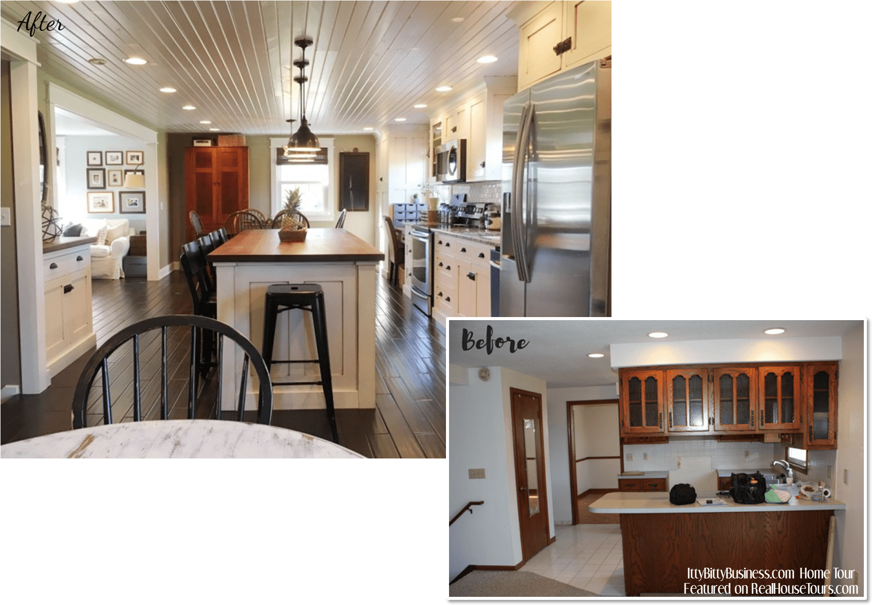 White Farmhouse Kitchen Before And After Renovation - Interior Design (1785x1191), Png Download