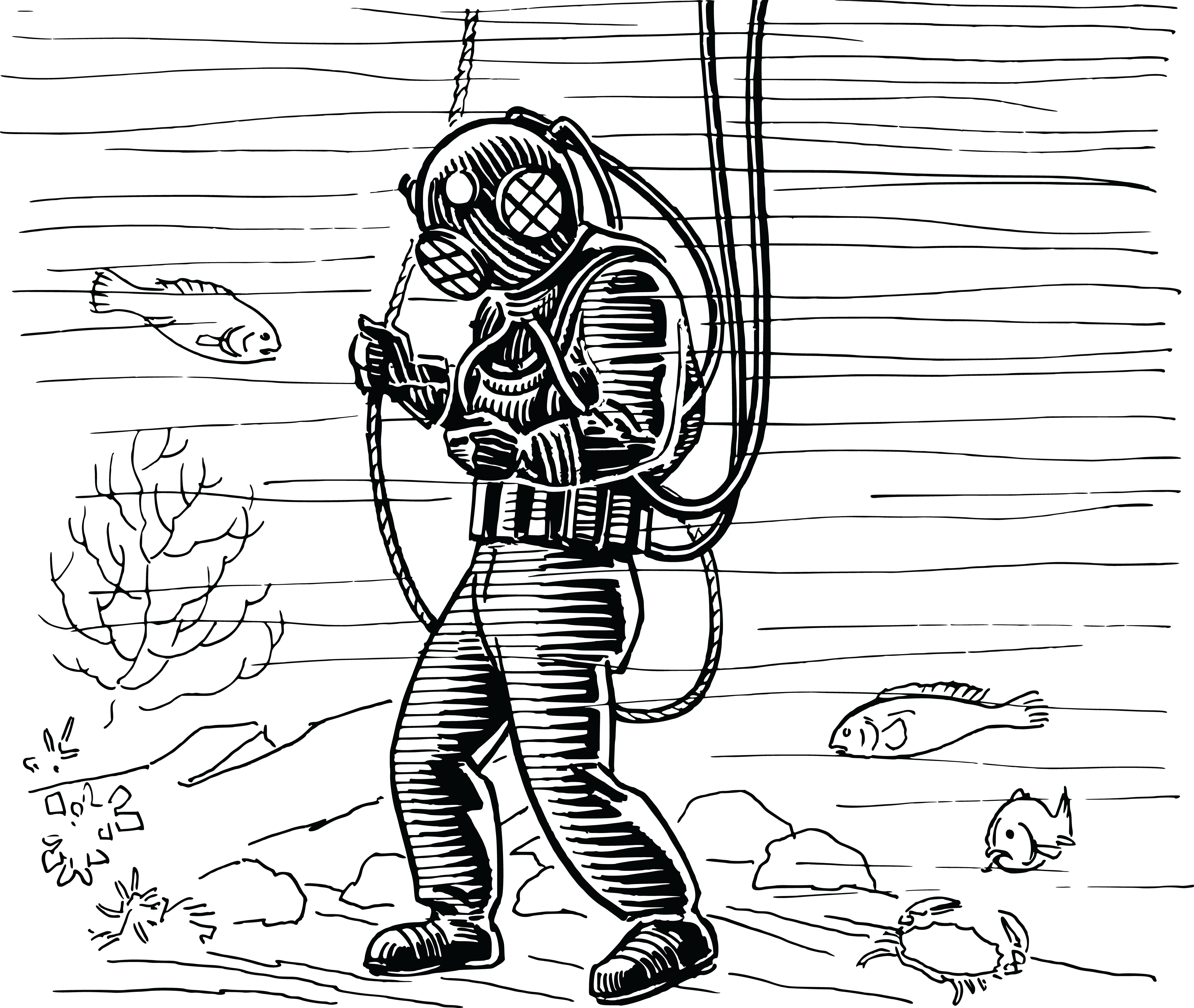861 Free Clipart Of A Vintage Diver 4,000 - Vintage Deep Sea Diver (4000x3375), Png Download